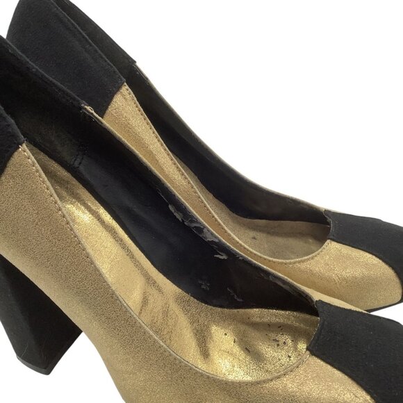 MICHAEL ANTONIO Color Block Gold Black Chunky Block Heels 7 Pumps Retro 80s 90s - Picture 6 of 7